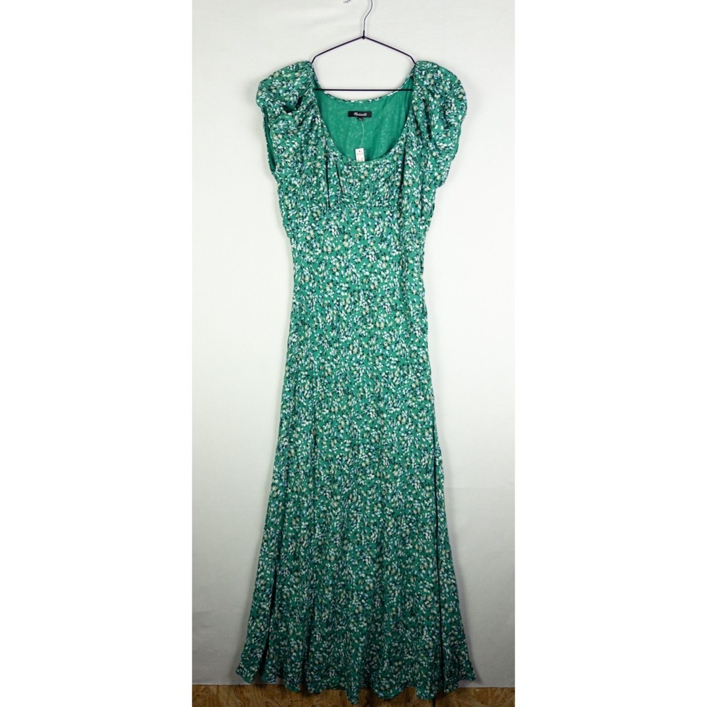 Madewell Womens‎ 0 Green Ditsy Floral Puff Sleeve Slit Maxi Dress NWT